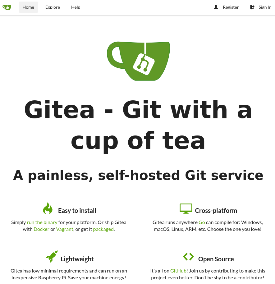 Gitea main page