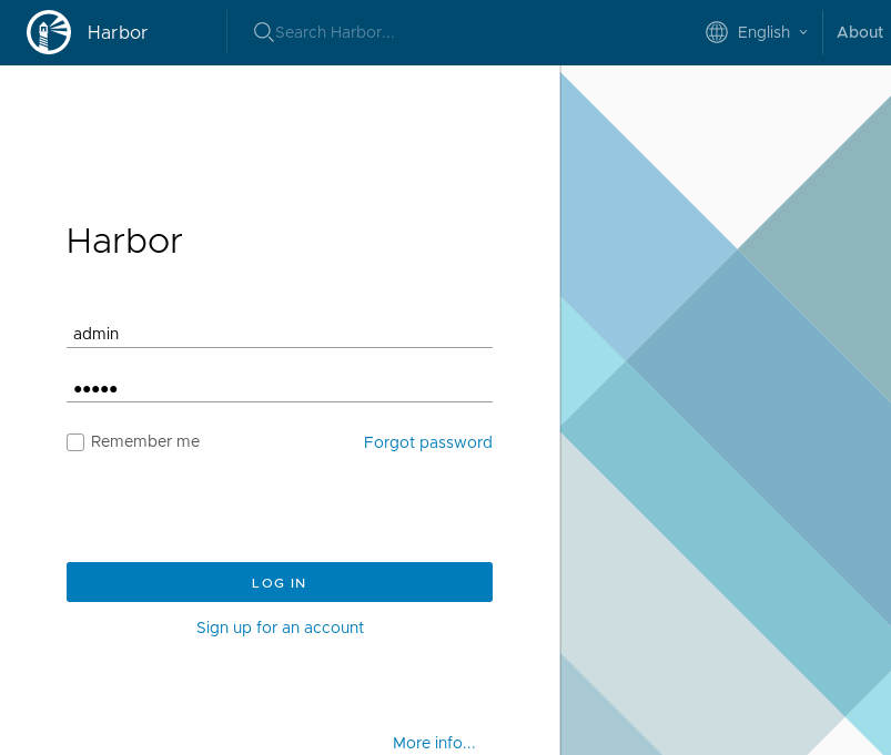 Harbor login page